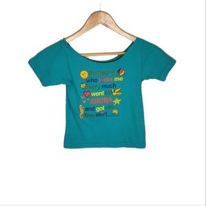 Turquoise Retro 80s Graphic Souvenir Aruba Tourist Graphic T-shirt